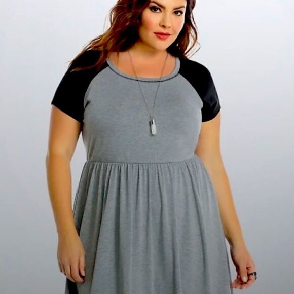 Torrid Raglan skater midi dress baseball tee style grey stretch 2 plus size 2xl - Picture 1 of 3